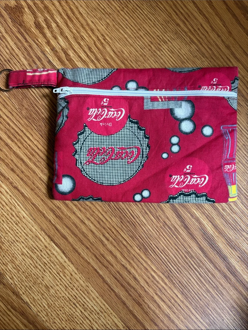 Coca Cola Red Zip Wristlet Pouch with Bottle Cap Print